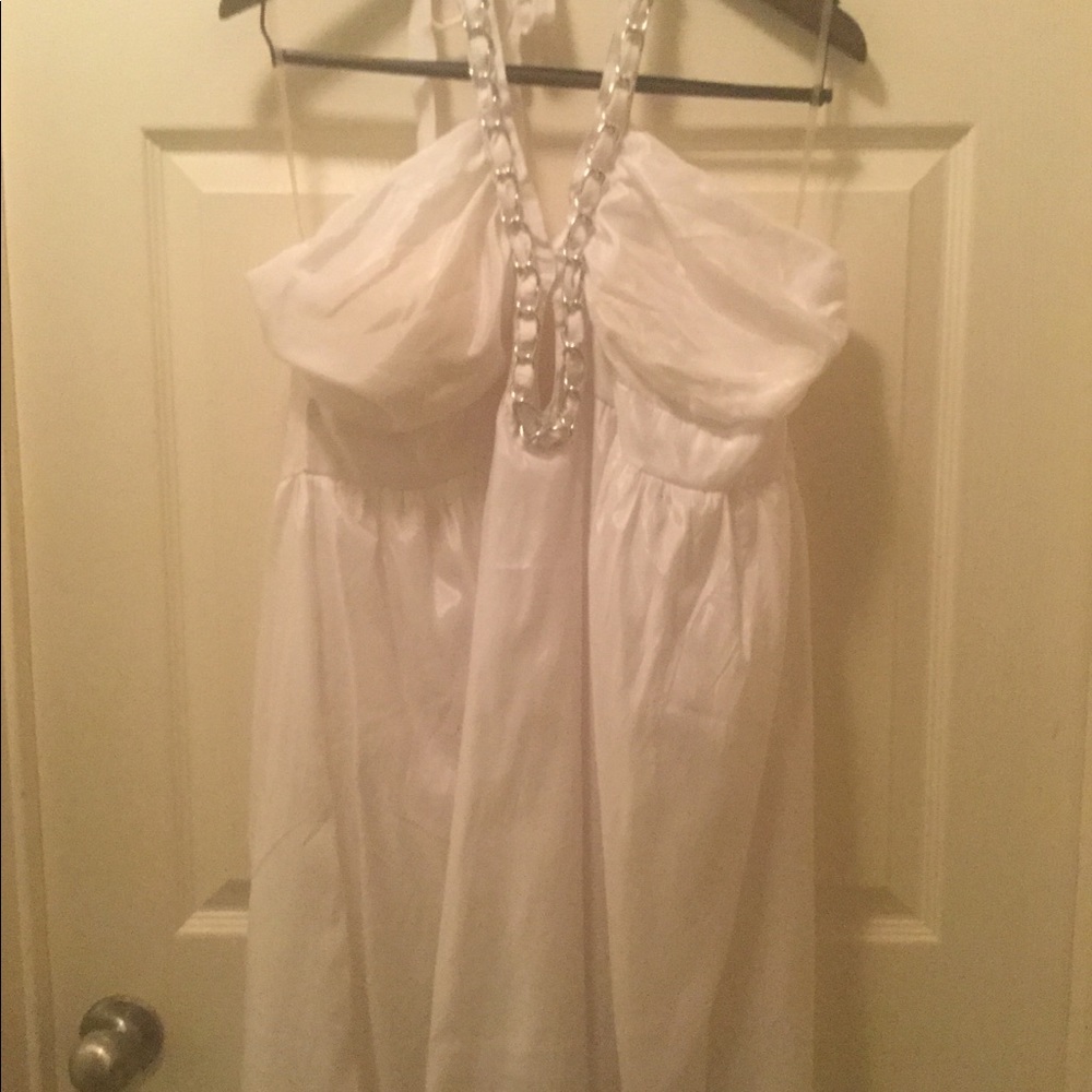 Gold Flava White Chain Halter Knee Length Dress